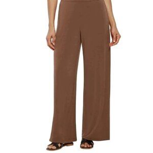 Three Dots Women's Plus Size XXL Brown Elastic Waist Wide Leg Pull On Pants NWT
